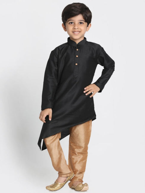 JBN CREATION Boys' Gold Cotton Silk Blend Kurta, Gold Nehru Jacket and Pyjama Set
