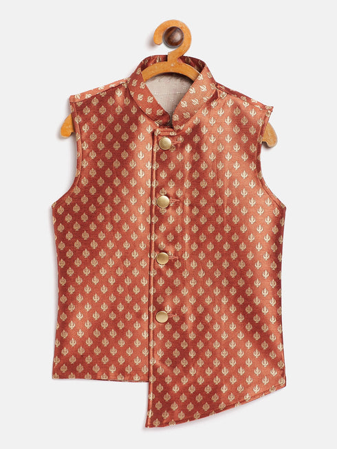 JBN CREATION Boy's Orange Asymmetric Brocade Nehru Jacket