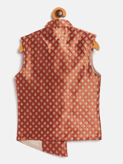 JBN CREATION Boy's Orange Asymmetric Brocade Nehru Jacket