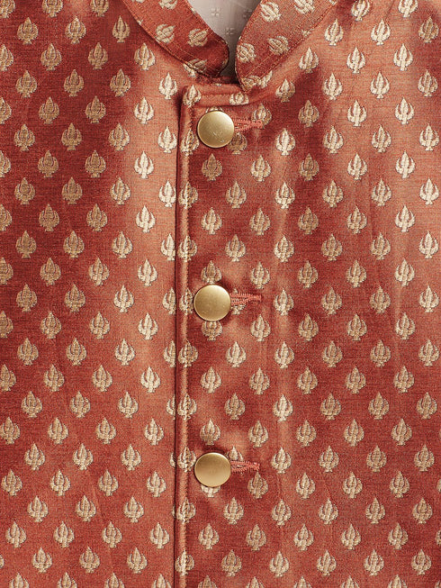 JBN CREATION Boy's Orange Asymmetric Brocade Nehru Jacket