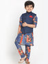 JBN CREATION Blue Twill Jacket, Printed Kurta and Pyjama Set