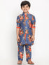 JBN CREATION Blue Twill Jacket, Printed Kurta and Pyjama Set