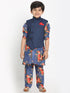 JBN CREATION Blue Twill Jacket, Printed Kurta and Pyjama Set