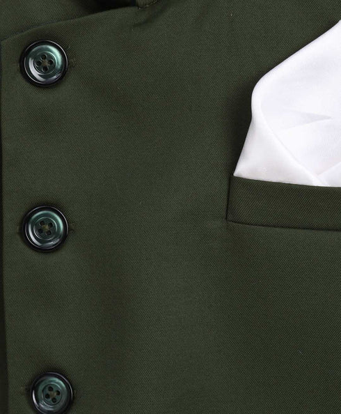 JBN Creation Boy's Dark Green Cotton Blend Twill Nehru Jacket