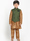 JBN CREATION Boy's Green Twill Jacket, Printed Kurta and Pyjama Set