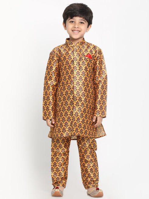 JBN CREATION Boy's Green Twill Jacket, Printed Kurta and Pyjama Set
