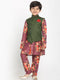 JBN CREATION Boy's Green Twill Jacket, Printed Kurta and Pyjama Set