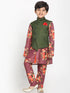 JBN CREATION Boy's Green Twill Jacket, Printed Kurta and Pyjama Set