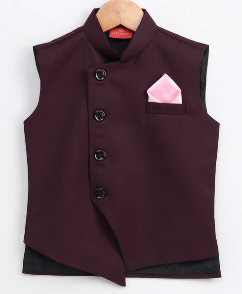 JBN CREATION Maroon Cotton Blend Twill Nehru Jacket
