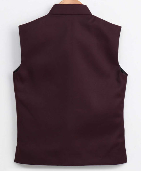 JBN CREATION Maroon Cotton Blend Twill Nehru Jacket