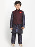 JBN CREATION Boy's Maroon Twill Jacket, Printed Kurta and Pyjama Set