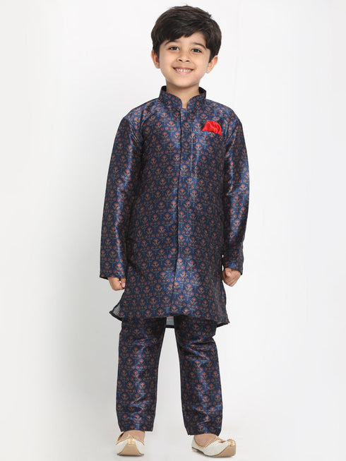 JBN CREATION Boy's Maroon Twill Jacket, Printed Kurta and Pyjama Set