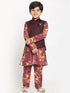 JBN CREATION Boy's Maroon Twill Jacket, Printed Kurta and Pyjama Set