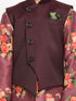 JBN CREATION Boy's Maroon Twill Jacket, Printed Kurta and Pyjama Set