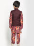 JBN CREATION Boy's Maroon Twill Jacket, Printed Kurta and Pyjama Set