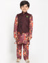 JBN CREATION Boy's Maroon Twill Jacket, Printed Kurta and Pyjama Set
