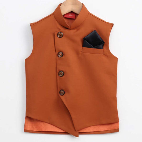 JBN CREATION Orange Cotton Blend Twill Nehru Jacket
