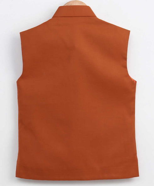 JBN CREATION Orange Cotton Blend Twill Nehru Jacket