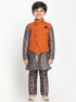 JBN CREATION Boy's Orange Twill Jacket, Printed Kurta and Pyjama Set