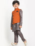 JBN CREATION Boy's Orange Twill Jacket, Printed Kurta and Pyjama Set