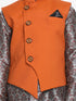 JBN CREATION Boy's Orange Twill Jacket, Printed Kurta and Pyjama Set