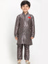 JBN CREATION Boy's Orange Twill Jacket, Printed Kurta and Pyjama Set