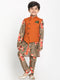 JBN CREATION Boy's Orange Twill Jacket, Printed Kurta and Pyjama Set