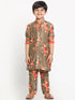 JBN CREATION Boy's Orange Twill Jacket, Printed Kurta and Pyjama Set