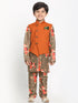JBN CREATION Boy's Orange Twill Jacket, Printed Kurta and Pyjama Set