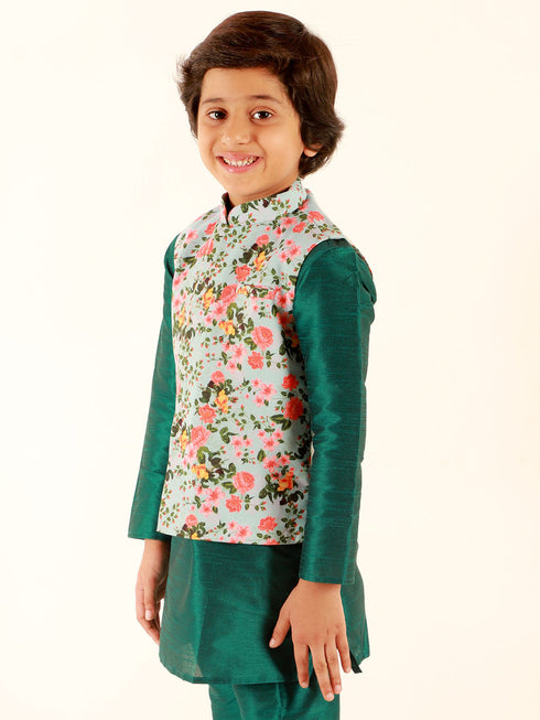 JBN Creation Boys Aqua Floral Printed Nehru Jacket