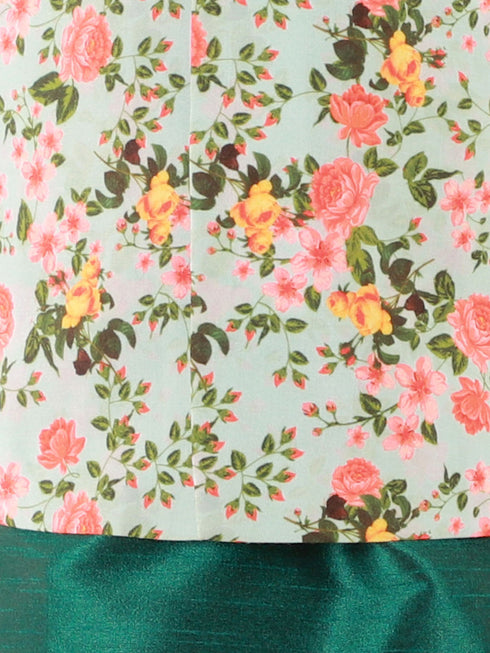 JBN Creation Boys Aqua Floral Printed Nehru Jacket