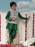 JBN CREATION Boy's Aqua Floral Printed Nehru Jacket With Green Kurta And Pyjama Set