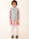 JBN CREATION Boys' Green Jacket with Peach Floral Print Kurta And White Pyjama Set