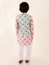 JBN CREATION Boys' Green Jacket with Peach Floral Print Kurta And White Pyjama Set