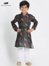 Vastramay Boys' Black Cotton Horse Print Kurta and Pyjama Set