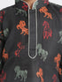 Vastramay Boys' Black Cotton Horse Print Kurta and Pyjama Set