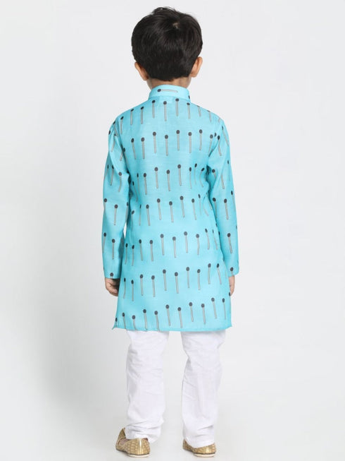 Vastramay Boys' Light Blue Cotton Blend Kurta and Pyjama Set