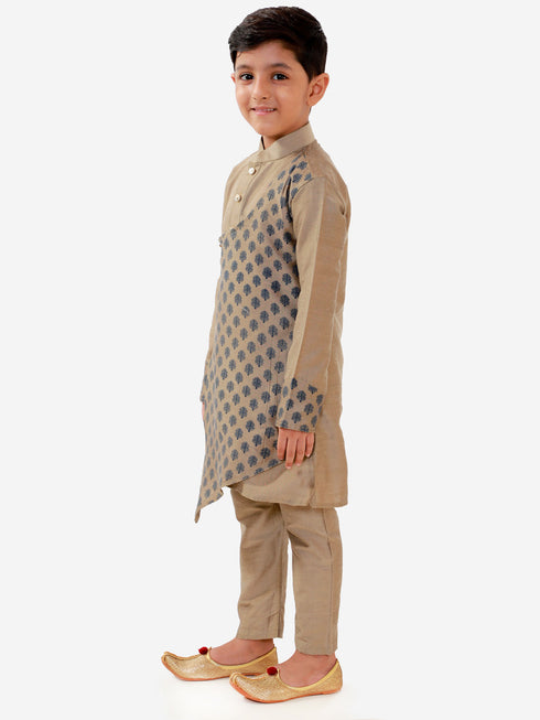 JBN Creation Boys' Chiku Cotton Blend Kurta Pyjama Set