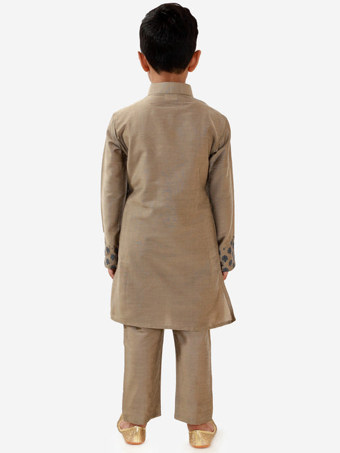 JBN Creation Boys' Chiku Cotton Blend Kurta Pyjama Set