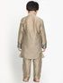 Vastramay Brown Silk Blend Ethnic Print Kurta Pyjama Sibling Set