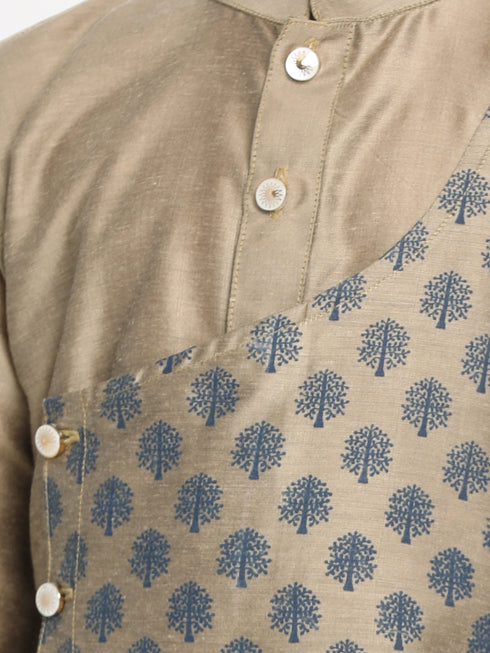 JBN Creation Boys' Chiku Cotton Blend Kurta Pyjama Set