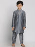 JBN Creation Boys' Grey Cotton Blend Kurta Pyjama Set
