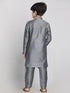 Vastramay Grey Silk Blend Ethnic Print Kurta Pyjama Sibling Set