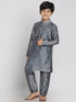 Vastramay Grey Silk Blend Ethnic Print Kurta Pyjama Sibling Set