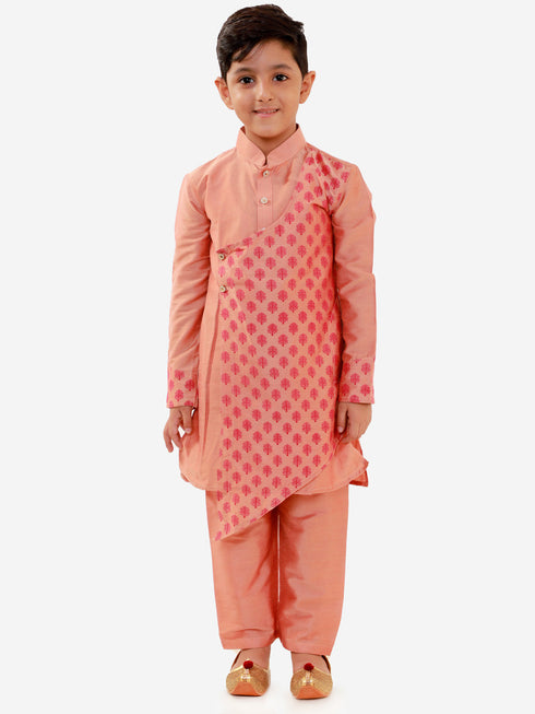 JBN Creation Boys' Pink Cotton Blend Kurta Pyjama Set