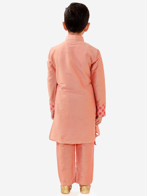 JBN Creation Boys' Pink Cotton Blend Kurta Pyjama Set