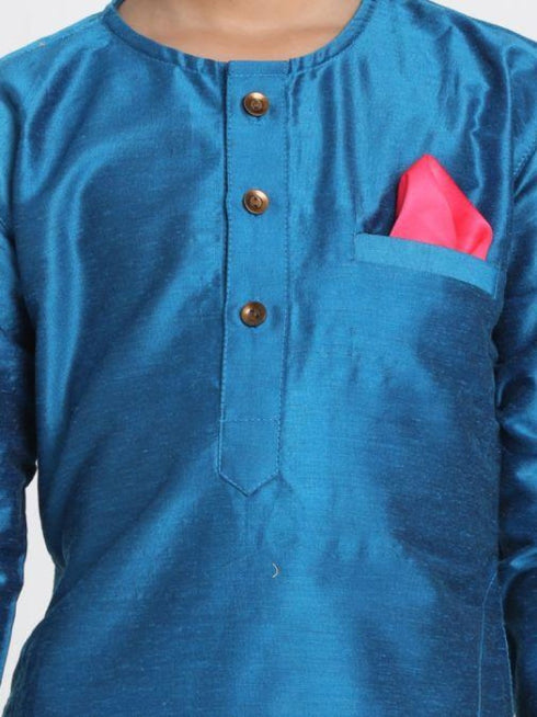 Vastramay Boys' Light Blue Cotton Silk Blend Kurta and Pyjama Set