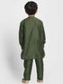 Vastramay Boy's Mehandi Green Cotton Blend Kurta Pyjama Set