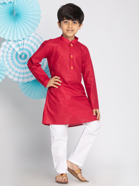 JBN CREATION Boy's Maroon And White Kurta Pyjama Set