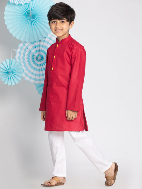 JBN CREATION Boy's Maroon And White Kurta Pyjama Set